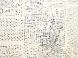 アンティーク　色紙に家屋・花模様織り出し　本場白大島紬着物(7マルキ)